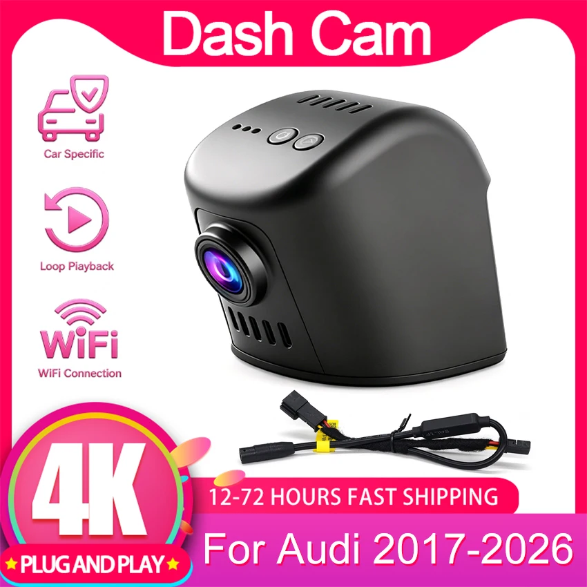 New Plug and Play 4K 2K 1K WiFi Wireless Car HD DVR Dash Cam For Audi 2017-2026 A3 A4 A5 Q5 Q3 A6 A7 Q7 A1 Q2 TT RS S SQ5 S8 SQ8