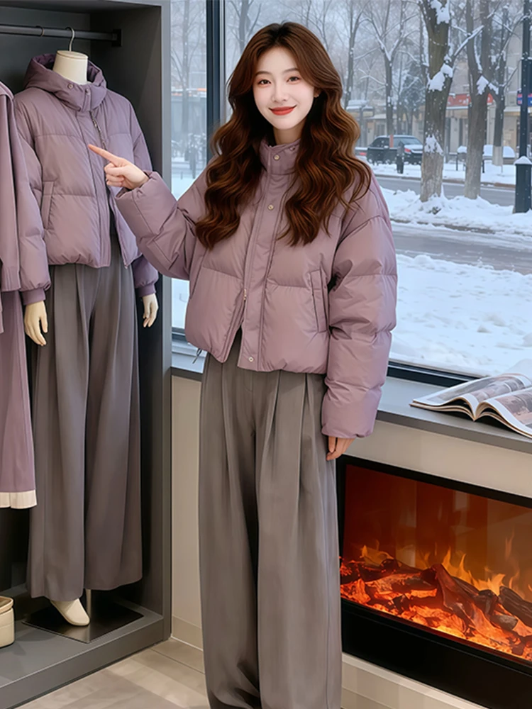 

Purple ort Thiened Women's down Cotton Jaet Winter Casual Warm Bread Sle Coat Korean Version Slim Fit Online Exclusive