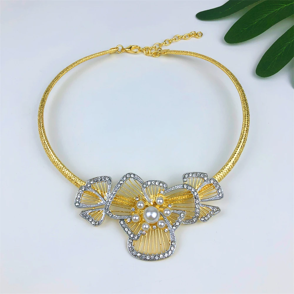 Italy 18k Gold Plated Women Jewelry Set Classic Design Bowknot Necklace Earring Bracelet And Ring 4PCS Set Jewelry Wedding Party