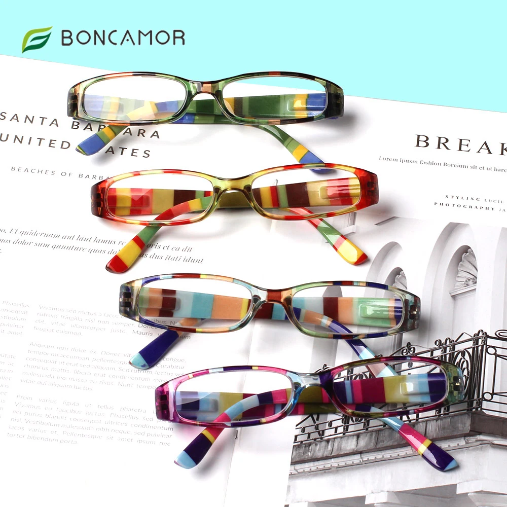 

Boncamor Blue Light Blocking Reading Glasses Spring Hinged Women with Striped Flower Frame Computer Goggle Reader Eyeglasses