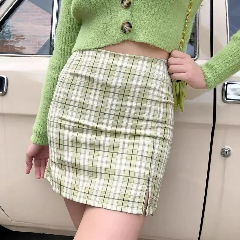 Sommer kurzen Hüftrock hohe Taille Plaid Wrap Bodycon Basic Harajuku sexy Rock koreanische Mode Kleidung