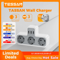 TESSAN 6-in-1 Multi Socket USB Charging Adapter with 3 AC Outlets and 3 USB A Ports 3600W 3-Way Wall Socket for Home Office