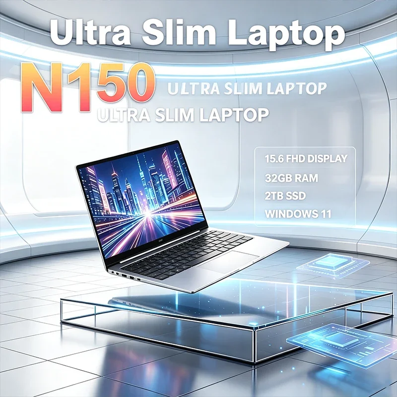 120Hz FHD IPS Screen 15.6 Inch Laptop Intel N150 32GB Large RAM 2TB Fast SSD Backlit Keyboard Long Durable Battery