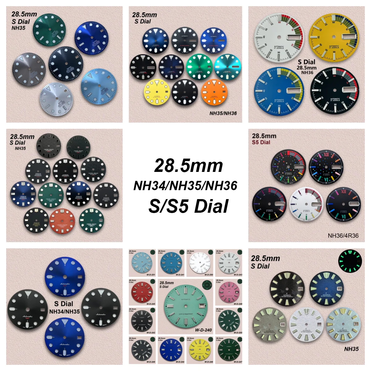 

28.5mm S Logo SUB/GMT/SKX Diving Dial Fit NH35/NH36/NH34 Japanese Movement Green Luminou Quality Watch Modification Accessories