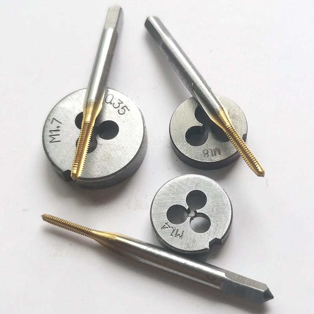 TIN Right hand metric thread taps and Dies set HSS-CO straight flute tap mini round die sets M1 M1.2 M1.4 M1.6 M1.7 M1.8 M2