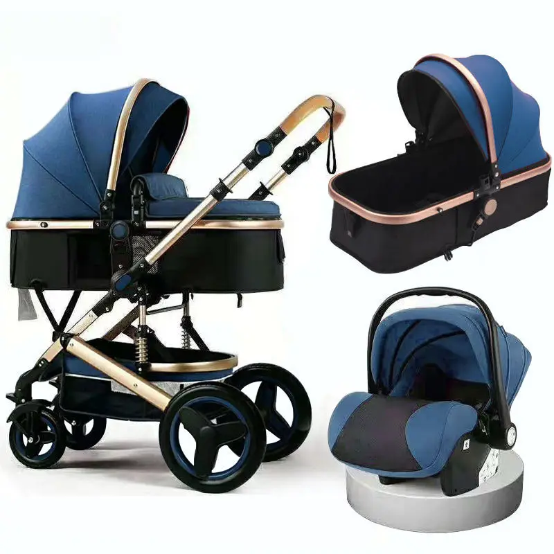 

High View Baby Stroller 3 in 1 Travel System with Infant Car Seat Foldable Reversible Newborn Carriage Sit Lie Multi Function