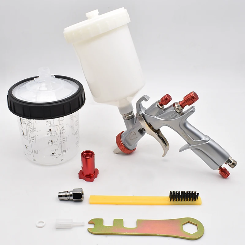 YT160 LVLP Spray Gun Paint Gun Spray Paint Automotive Airbrush 1.3mm Nozzle With Paint Mixing Cup And Pressure Regulator Gauge