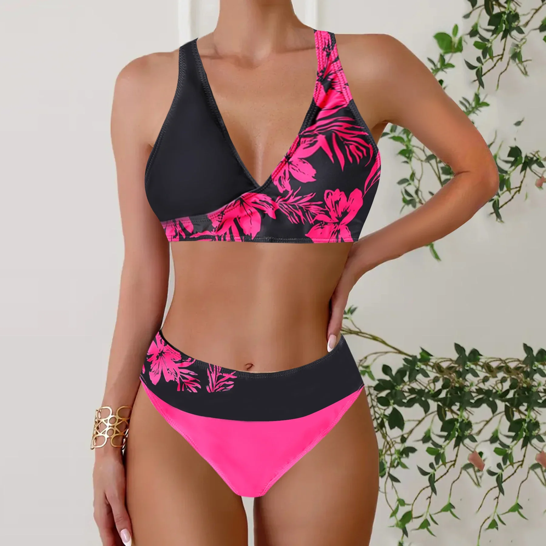 Two-piece Bikini Swimsuit for Women Summer Sexy Tankini  Patchwork Multi-Color Sexy Bikini  Vacation Swimsuit Summer Beachwear