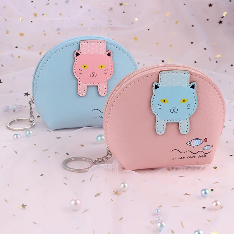 

Mini Cat Coin Purse - PU Leather Half Moon Wallet with Key Ring(Gift for Women,Travel Organizer for Coins/Cards, Cute Bag Charm)