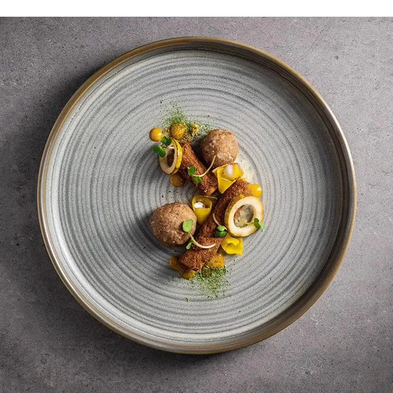 

Vintage Ceramic Flat Plate Restaurant Steak Pasta Salad Plates Dessert Snack Specialty Tableware