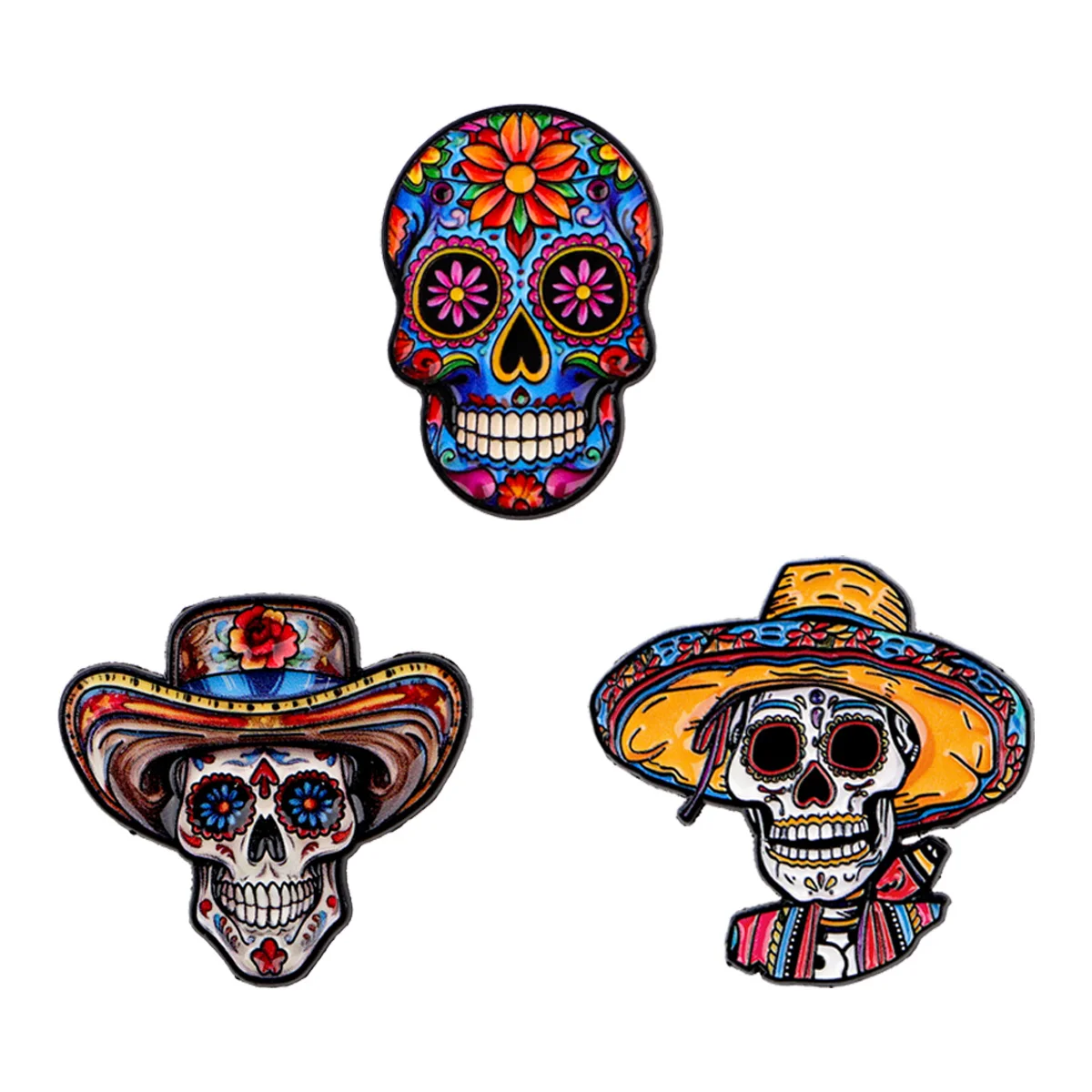 3 Pcs Halloween Skeleton Badges Mexican Day Of The Dead Skull Enamel Pin Brooch Gift Briefcase Badges Backpack Clothes Brooch