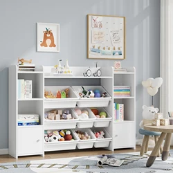 Getone Toy Storage Unit, Children's Bookcase, Toy Organiser with 8 Boxes and 9 Shelves 138x29x94 cm White/Pink
