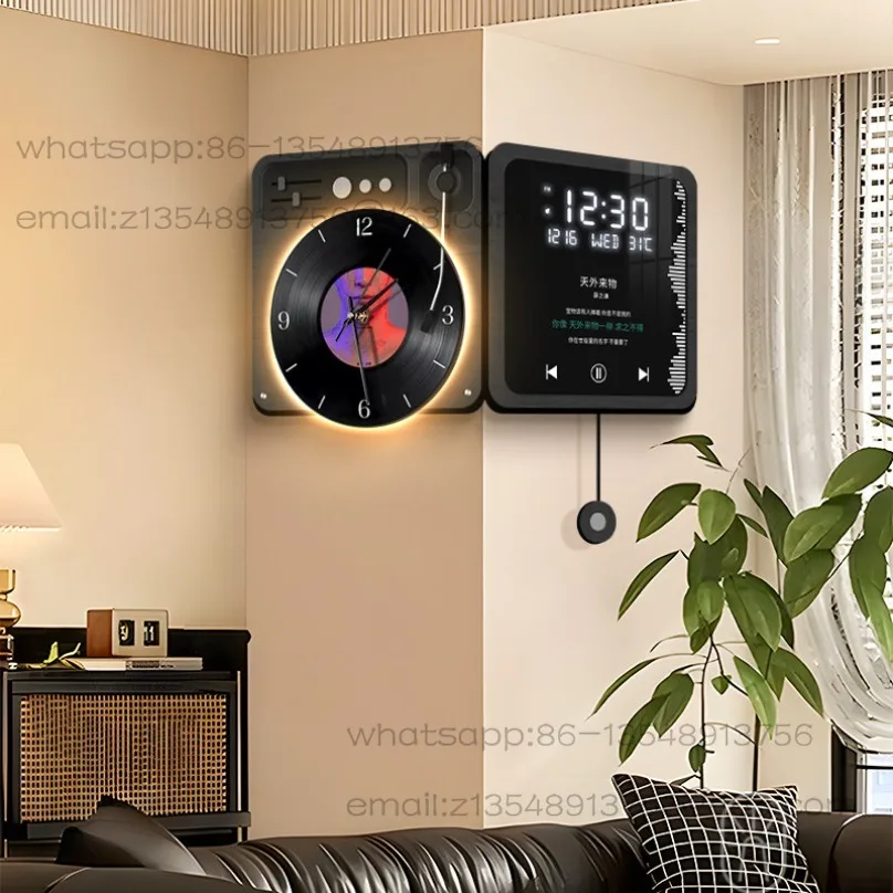 Retro double-sided corner wall clock home living room perpetual calendar electronic clock luminous + plug-in 12 inches