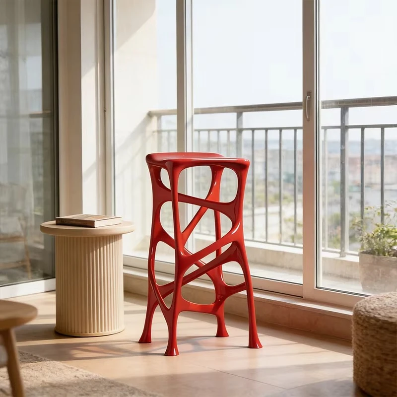 Modern Creative Bar Stool Fiberglass Pub Chairs for Kitchen Island Cafe Living Room Patio Counter Height Bar Stool (White & Red)