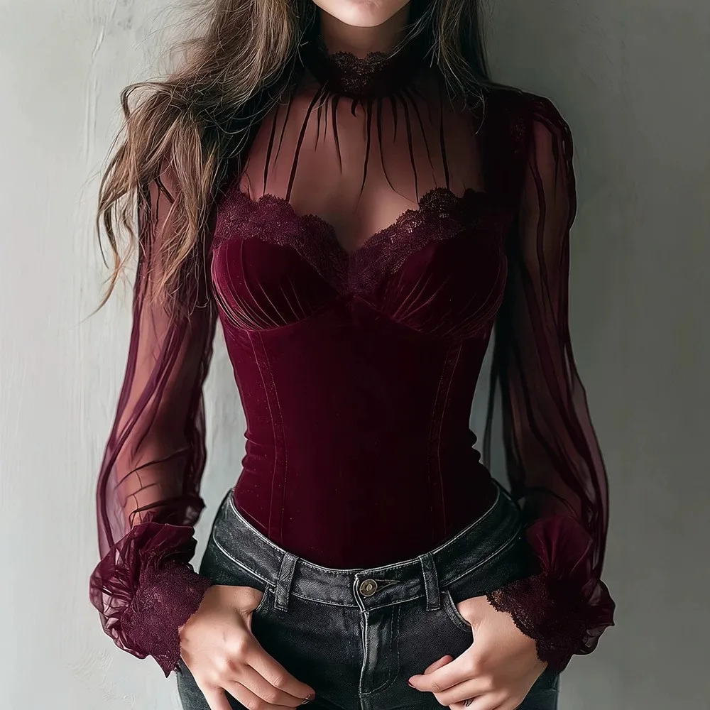 Pullover Slim Fit Top with Pleated Detail Long Sleeve Crew Neck Casual Cropped Length for Women Autumn Top Stage Performance