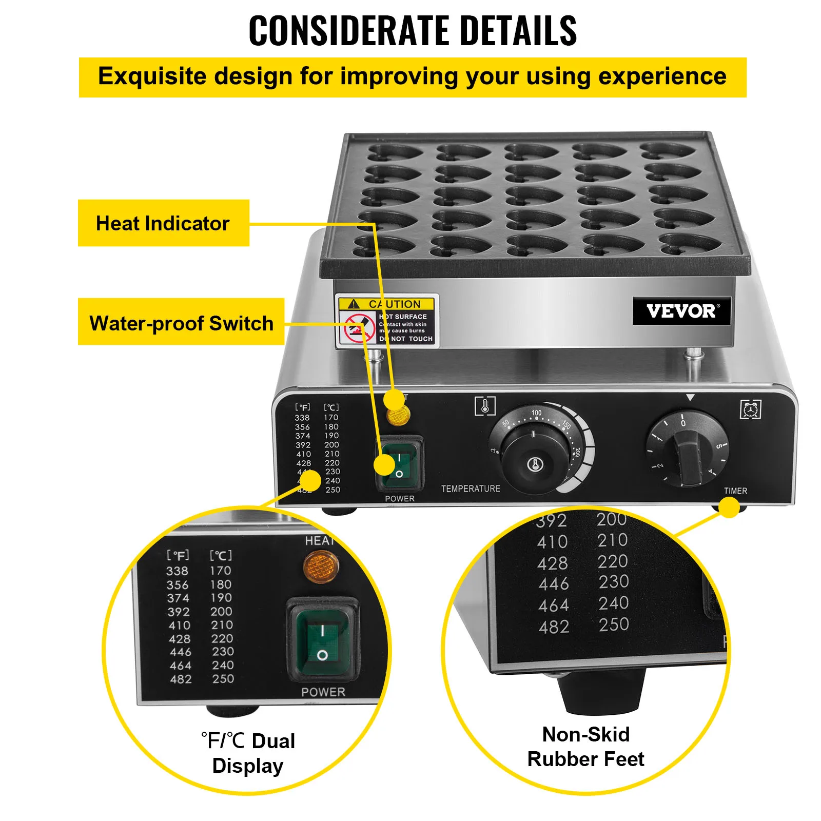 VEVOR-Electric Heart Shaped Waffle Makers, 25 Buracos, Mini Panqueca Holandesa, Waffle Makers Comerciais para Cozinha, Padaria, Snack, Bar Use