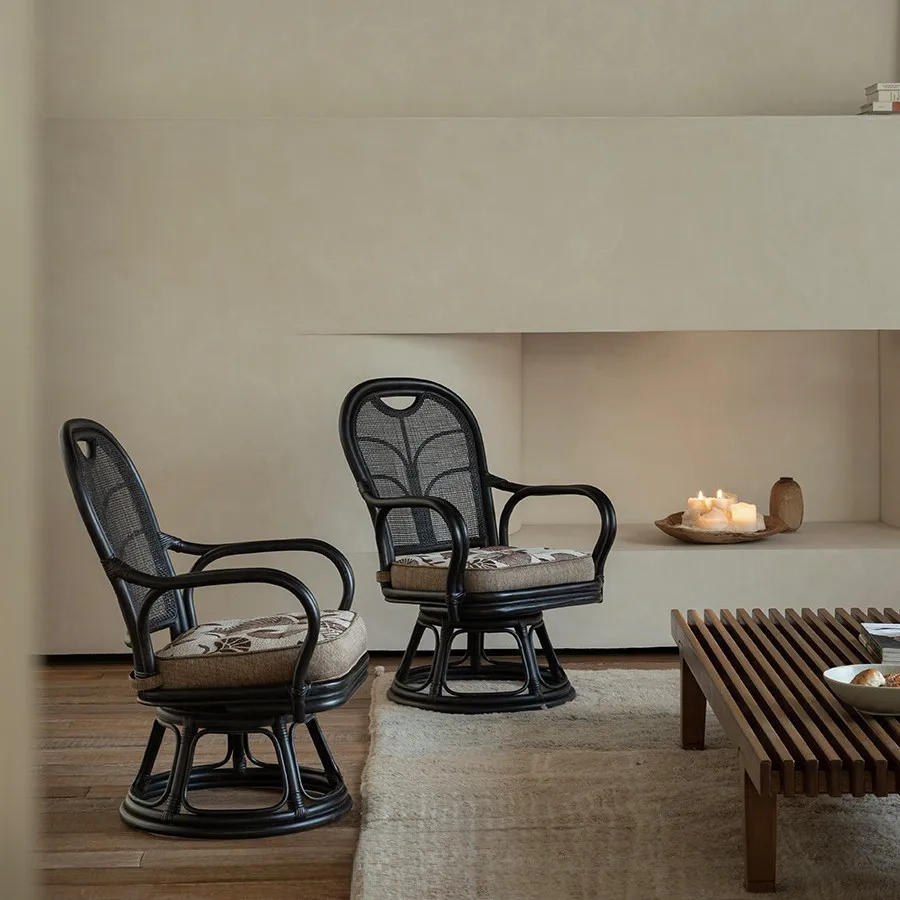 Rattan chair room rotatable armchair,homestay real rattan backrest  coffee table combination