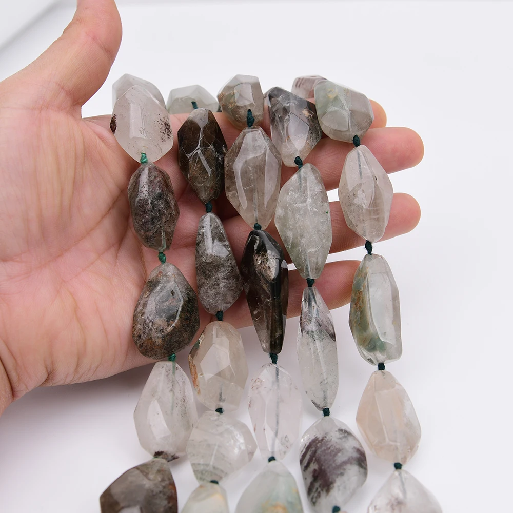APDGG Big Size Natural Mix Color Green Ghost Quartz Crystal Cutting Nugget Loose Pendant Beads 16.5