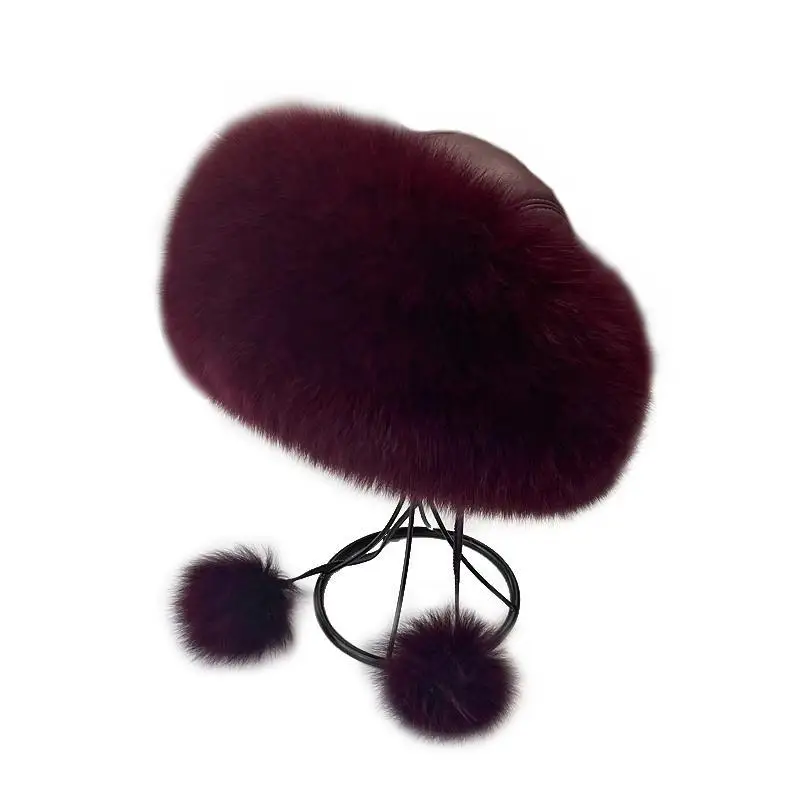 Classic Women Plush Furry Mongolian Fur Beanie Hats Genuine Fox Fur Winter Hat