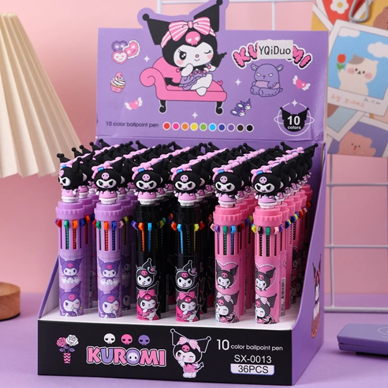 

36pcs Sanrio Kuromi Cartoon Doll 10 Colors Ballpoint Pen Cute Cartoon Gel Pen Student Supplies Stationery Wholesale