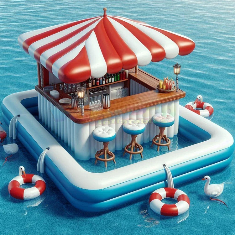 Grande plateforme gonflable flottante pour adultes, piscine, bar, fête de loisirs, natation aquatique