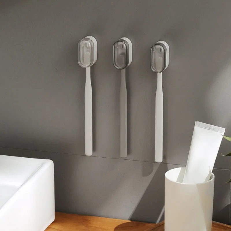 Toothbrush Holder Wall Mounted With Cover Toothbrush Storage Organizer Shower Self Adhesive Portable Toothbrush Hanger Rack NEW