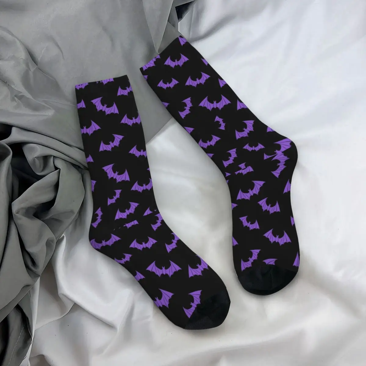 Halloween Bats Stockings Black and Purple Design Kawaii Socks Autumn Anti Bacterial Socks Women Men Skateboard Warm Soft Socks