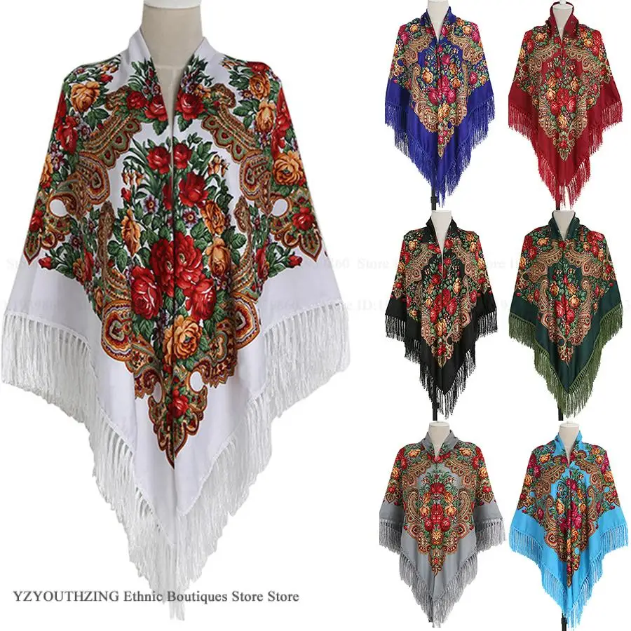 

160*160Cm Russian Ethnic Style Shawl Square Scarf for Woman Big Size Handkerchief Babushka Head Wraps Luxury Floral Shawl