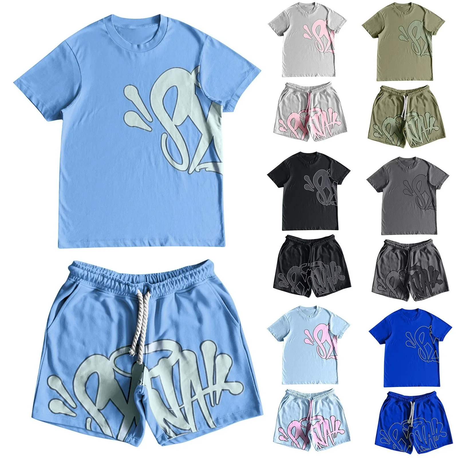 

Women's And Men's Casual Loose Fitting Printed T-shirt And Shorts Two-Piece Street Fashion Trend Casual Short Sleeves and shorts