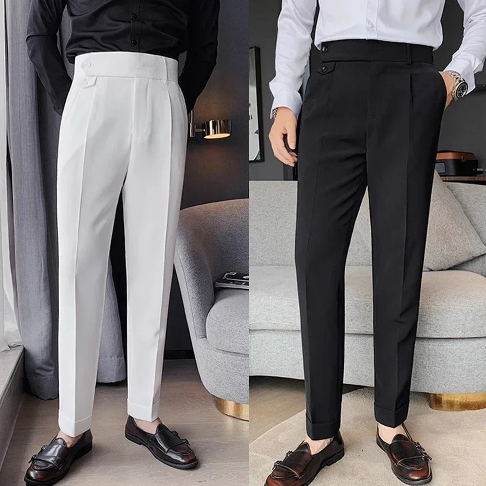 

Mens High Waist Trousers Men Formal Trouser Slim Fit Business Casual Suit Trousers For Daily Leisure 29-34