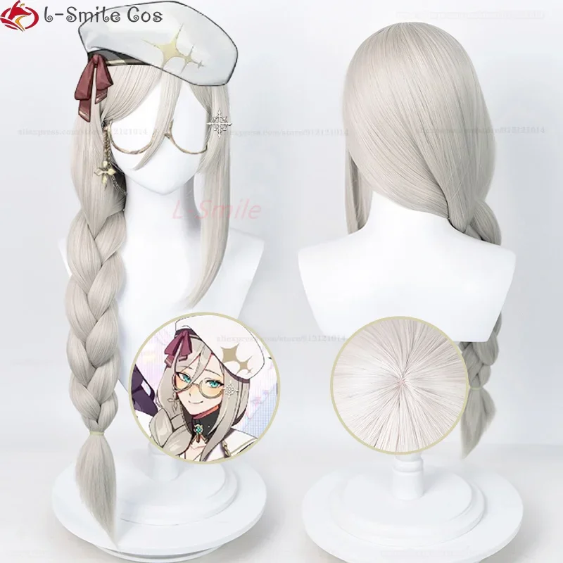 Aia Amare Cosplay Wig Vtuber ILUNA Aia Amare Wig 80cm Long Linen Grey Thick Braids Heat Resistant Synthetic Hair Wigs + Wig Cap