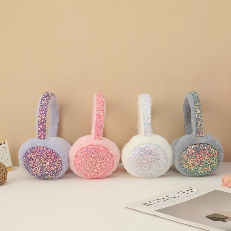 Women's Earmuffs Korean Glitter Dopamine Kawaii Verstaile Plush Winter Velvet Windproof Foldable High-quality Earmuffs For Girl