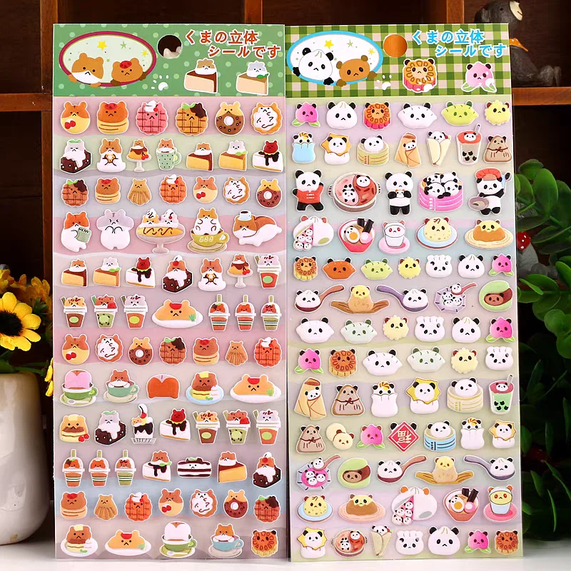 4 pcs/8 pcs Cute Bears Dessert Food 3D Puffy Stickers Adhesive Sticker DIY Diary Stationery Sticker Gift School Office Supplies