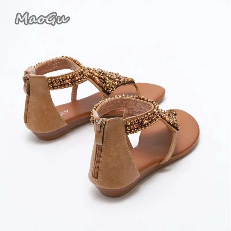 2025 Summer Women Beach Holiday Bohemian Crystal Slandals Fashion Bead Rhinestone Gladiator Non-slip Sandals Sandalias De Mujer