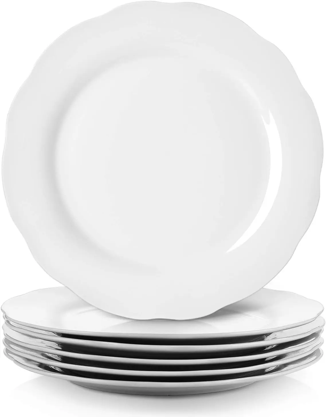 

Ceramic Dinner Plates, 10.6 Inch Porcelain Scalloped Plates, Off-White Serving Dishes Set of 6 for