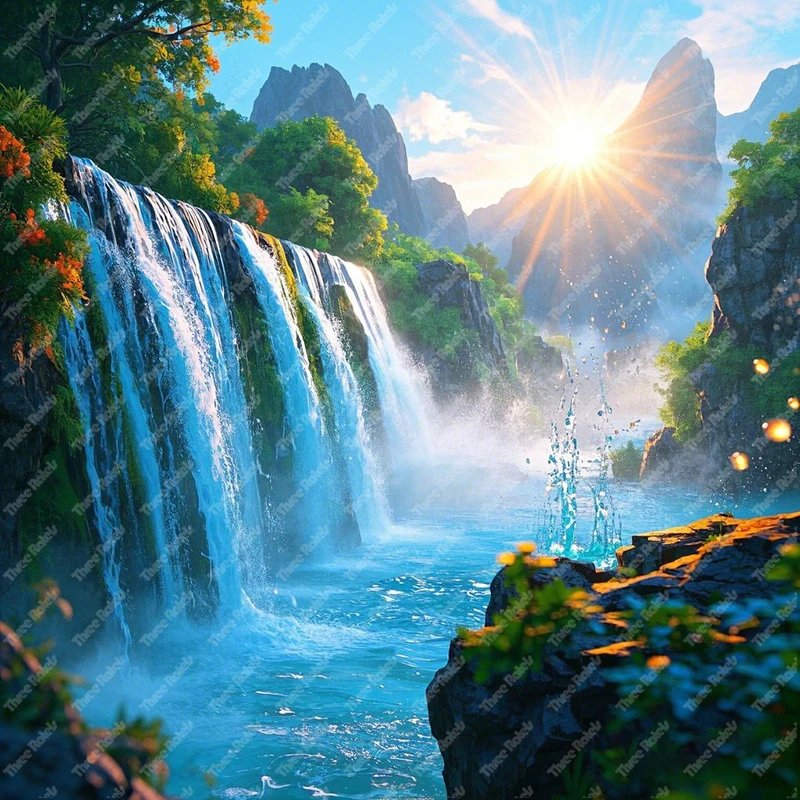 Three Ratels QHH134 Magnificent waterfall scenery wall stickers For home decoration