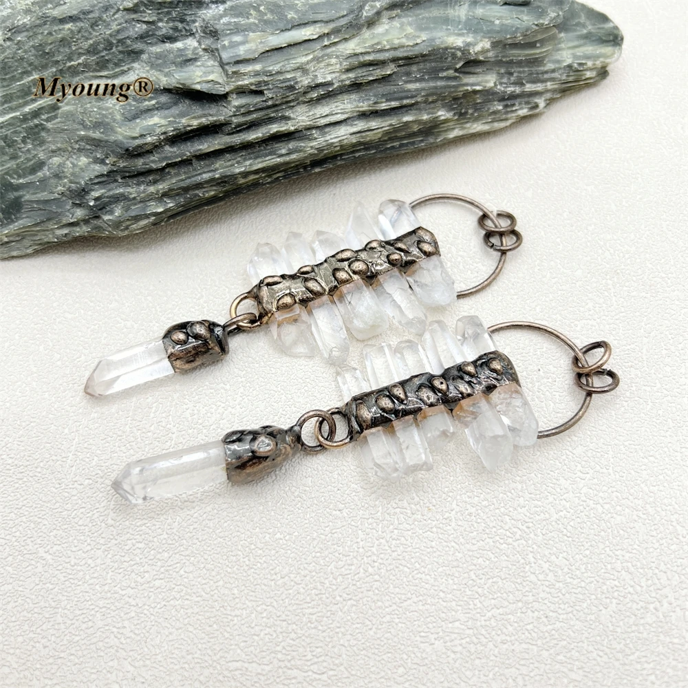 5PCS Large Soldered Bronze Natural Clear Quartz Crystal Vintage Necklace Pendant MY230447