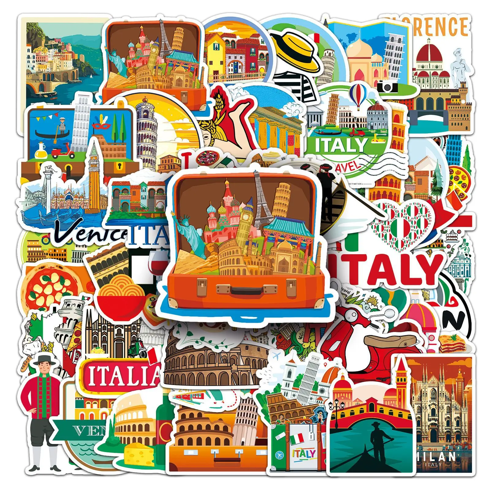 

50PCS Italian Travel Stickers Italy Venice Rome Travel Landmark Travel Lovers Decorative Luggage Waterproof Stickers Kids Toy