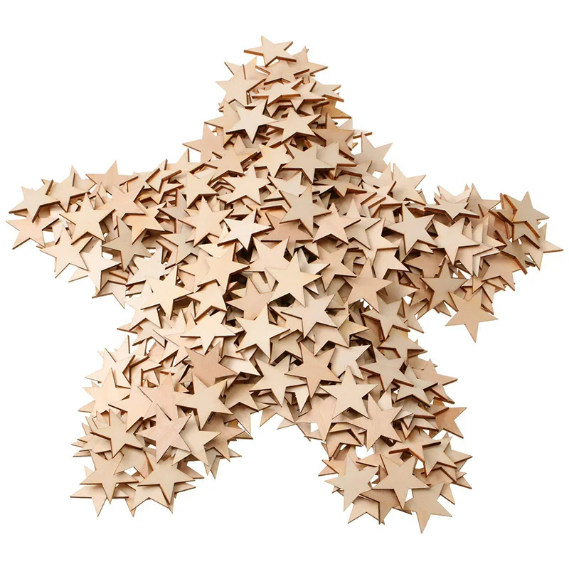 

100-500Pcs Mini Wooden Stars Crafts Mixed Size Bulk Small Wood Stars For DIY Crafts Wedding Party Christmas Decoration