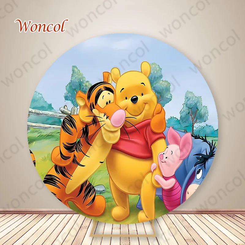 Winnie The Pooh Round backdrop Tigger Eeyore Piglet Rabbit Roo Pooh Backdrop Pooh & Friends Cylinder Cover Kids Birthday Decor