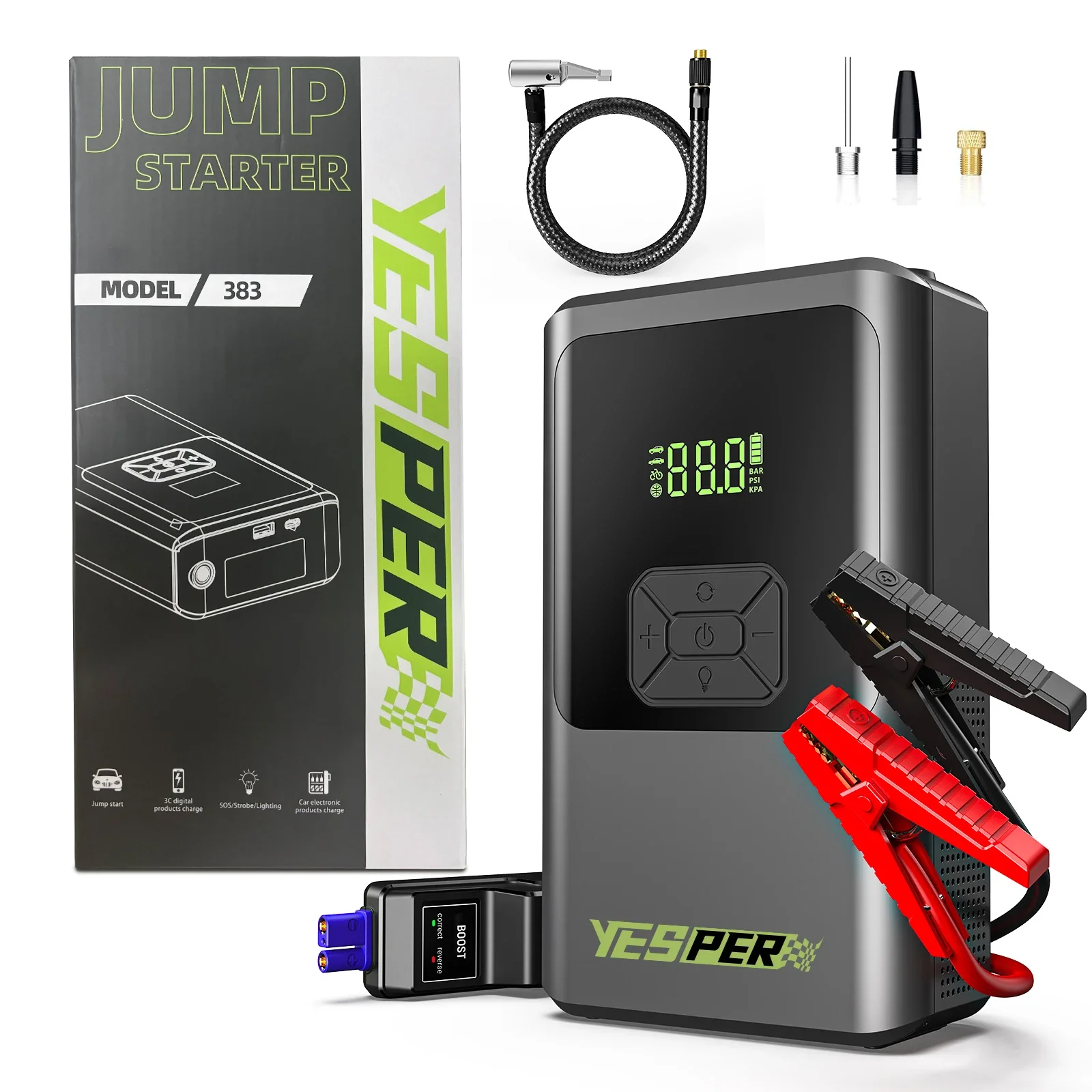 

Yesper 383 Model portable Jump Starter With Air Compressor 1500A 10000mAh Power Bank Air Pump Car Booster