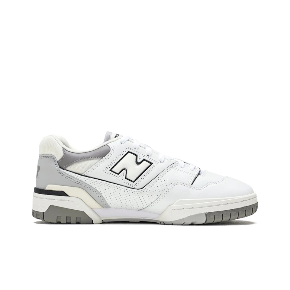 Original New Balance NB 550 Classic Vintage Faux Leather Casual Men's and Women's Running Shoes White Silver BB550PWA