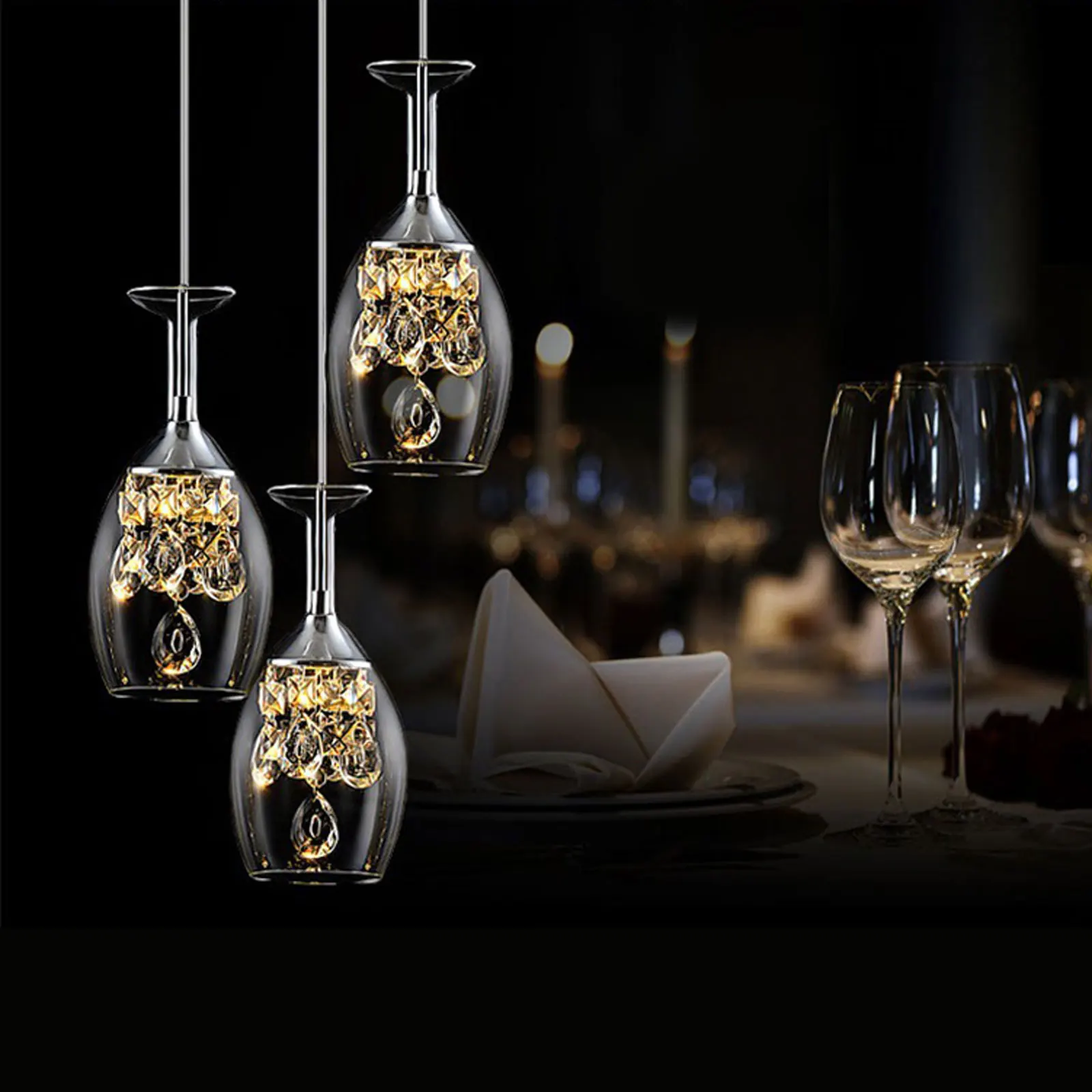 Modern Chandelier Wine Glass LED Hanging Pendant Lamp Creative Ceiling Light TOP