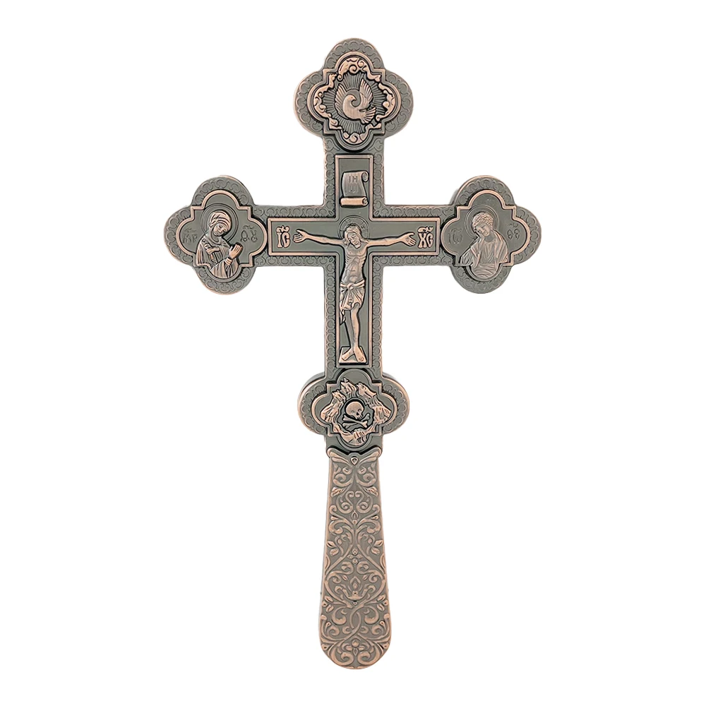 HTISOK Orthodox Jesus Cross Orthodox Hand-Held Cross 8.5 Inches Zinc Alloy Gilded Cross Church Supply for Worship Prayer Baptism