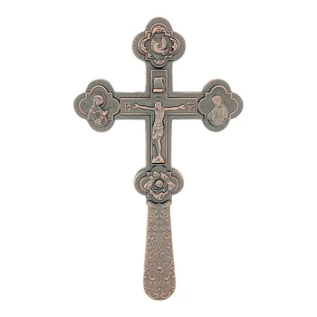 Orthodox Hand-Held Jesus Cross – 8.5" Gilded Zinc Alloy 1