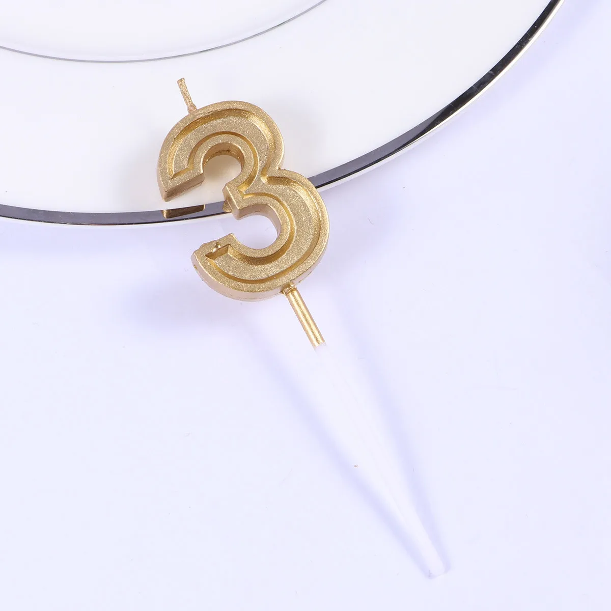 Gold Number 3 Birthday Numeral Candles Smokeless Wax Cake Topper Decoration for Party Weddings Reunions Adults