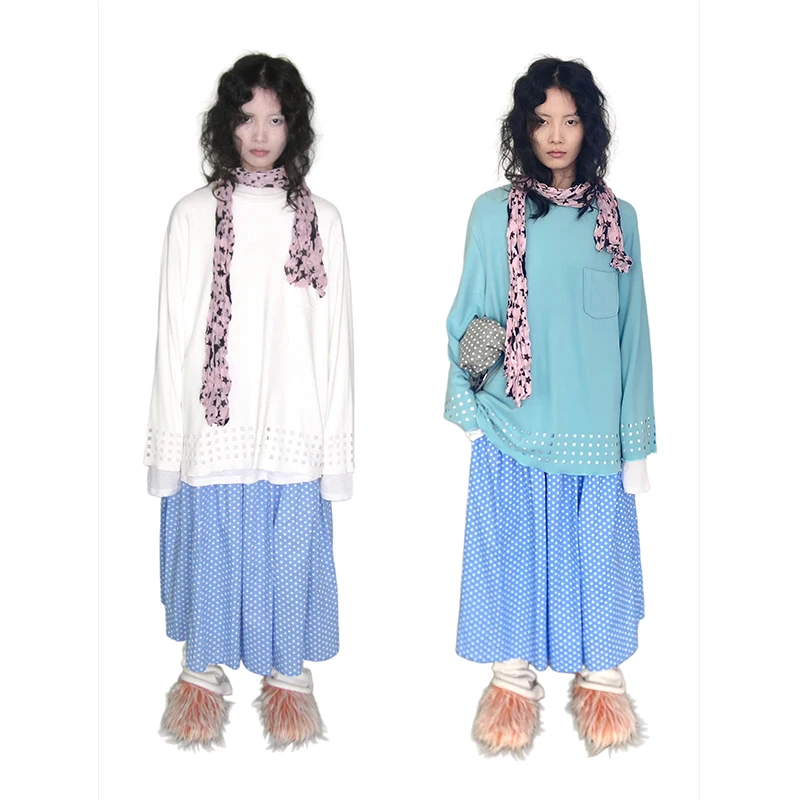 

Ladies' round Ne Fce Sweatirt Spring New Sle Korean Lazy Sle Hollow out Brued Loose Match All Simple Color