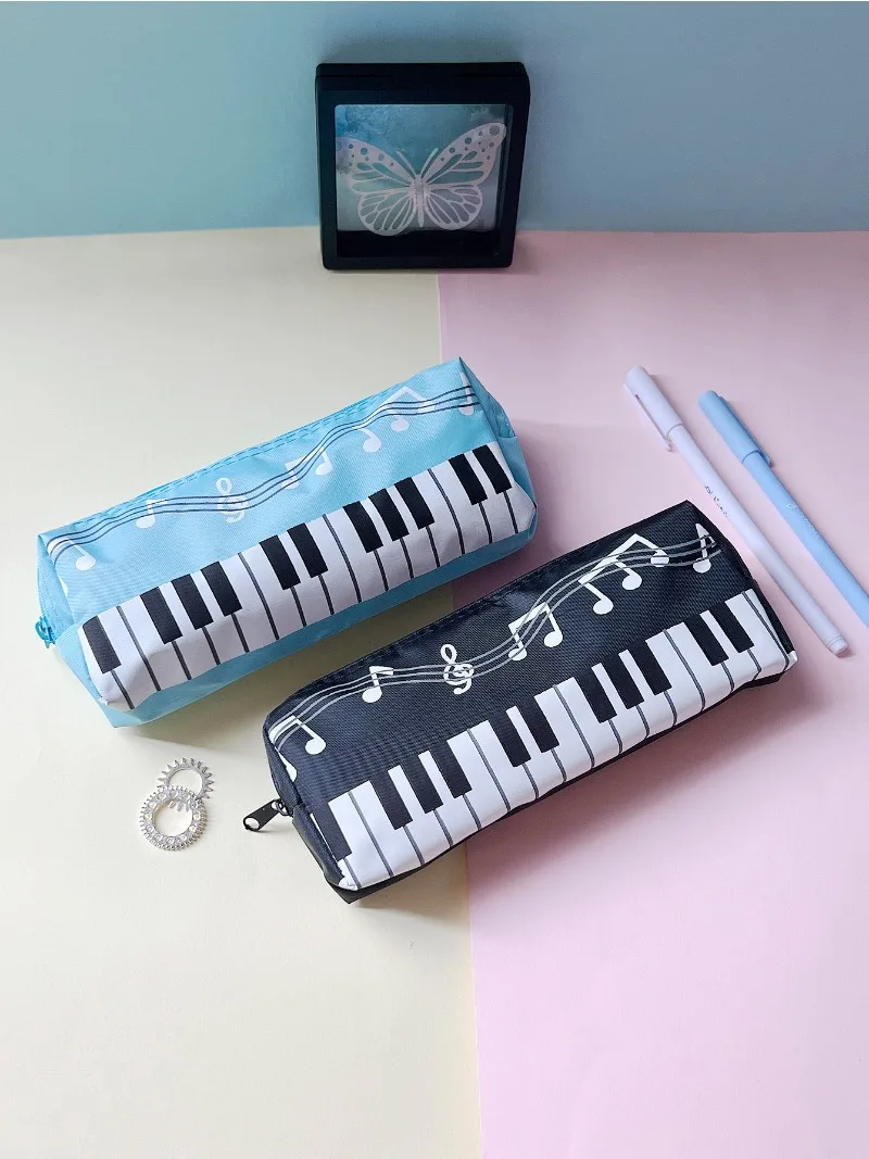 Bolsa de papelería creativa para Piano y notas musicales, estuche para lápices para estudiantes, bolsa cuadrada de tela Oxford de una sola capa para bolígrafos para niñas y niños