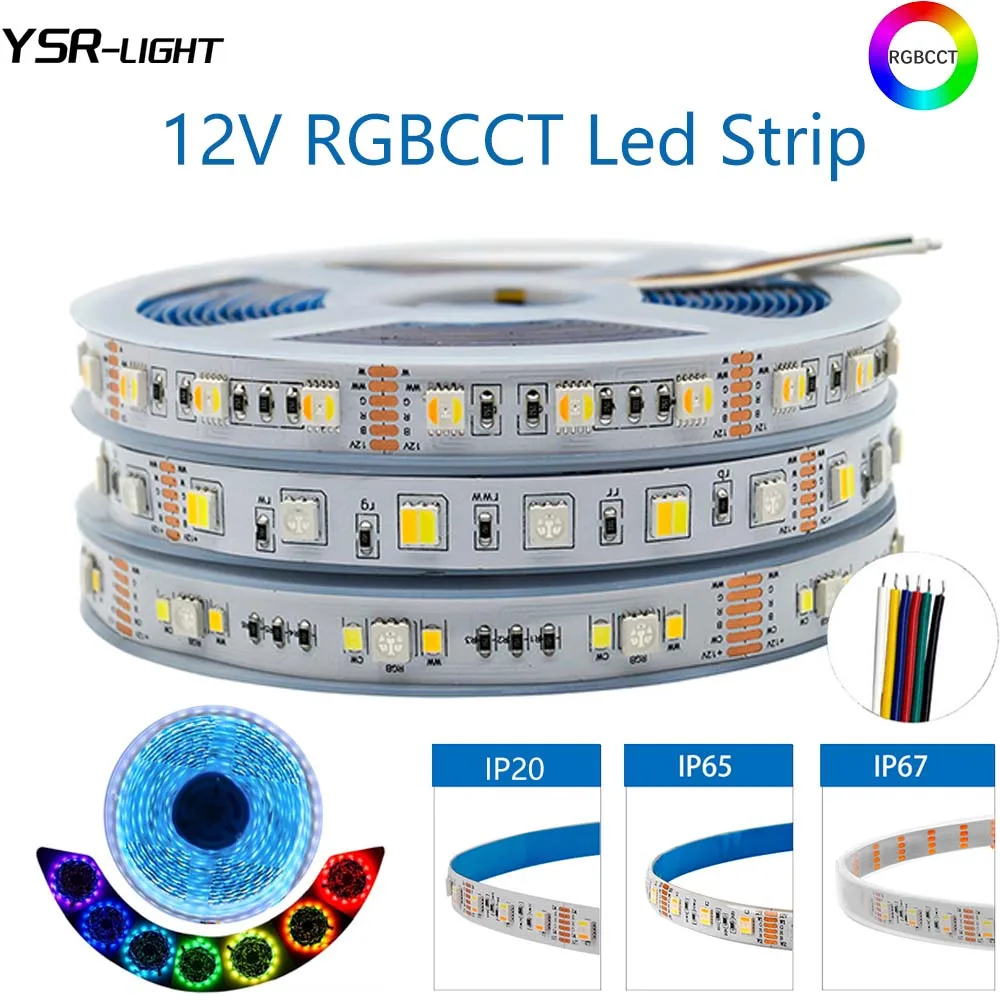 RGBCCT LED 조명 스트립, 12mm SMD5050 + 2835/2IN1/5IN1 RGB + W + CW 60LED/M 90LED/M 방수, 유연한 홀리데이 룸 장식, 1-5M DC12V