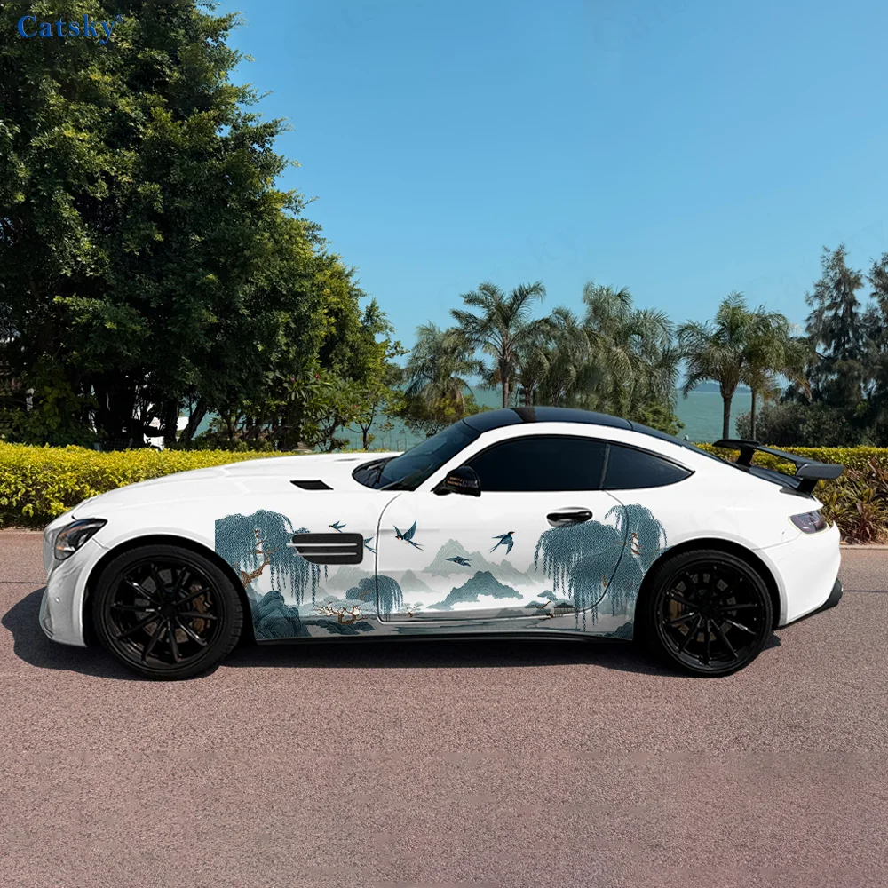 

Mountain Willow Tree Bird Car Vinyl Wraps Decal Self-adhesive PVC Sticker Suitable for Trucks SUV Decor Auto Accessories Gift